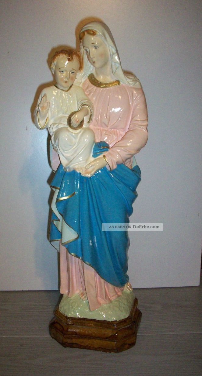 Alte Madonna Figur Italy Mit Jesus Wunderschön 44 Cm Hoch Skulpturen & Kruzifixe Bild
