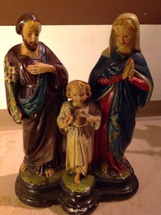 Antike Sehr Alte Heilige Familie Madonna Jesus Und Josef Krippenfigur 1800jrh. Bild