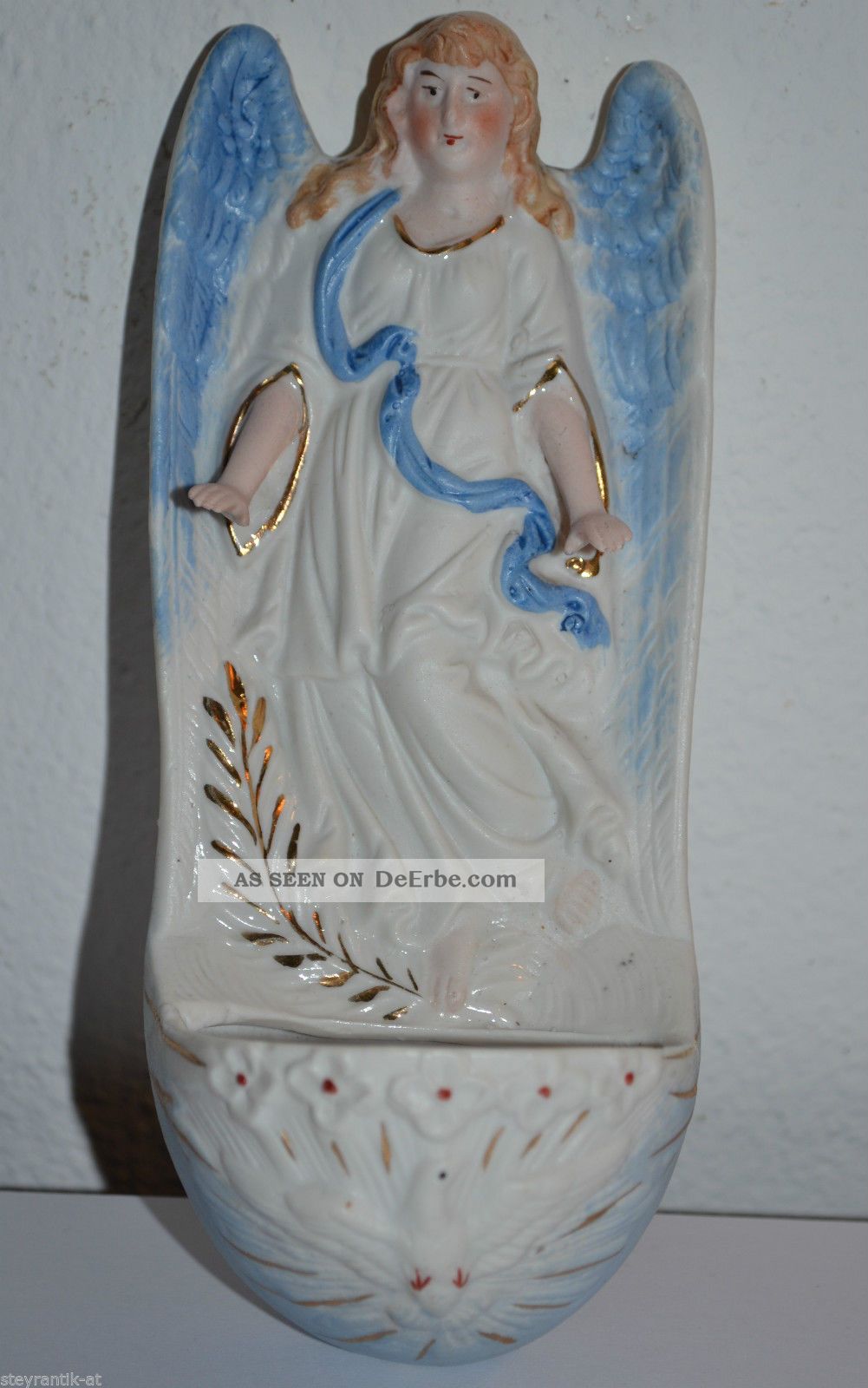 WunderschÖner Weihwasserkessel Engel Aus Porzellan Bisquitporzellan Um 1900 Skulpturen & Kruzifixe Bild