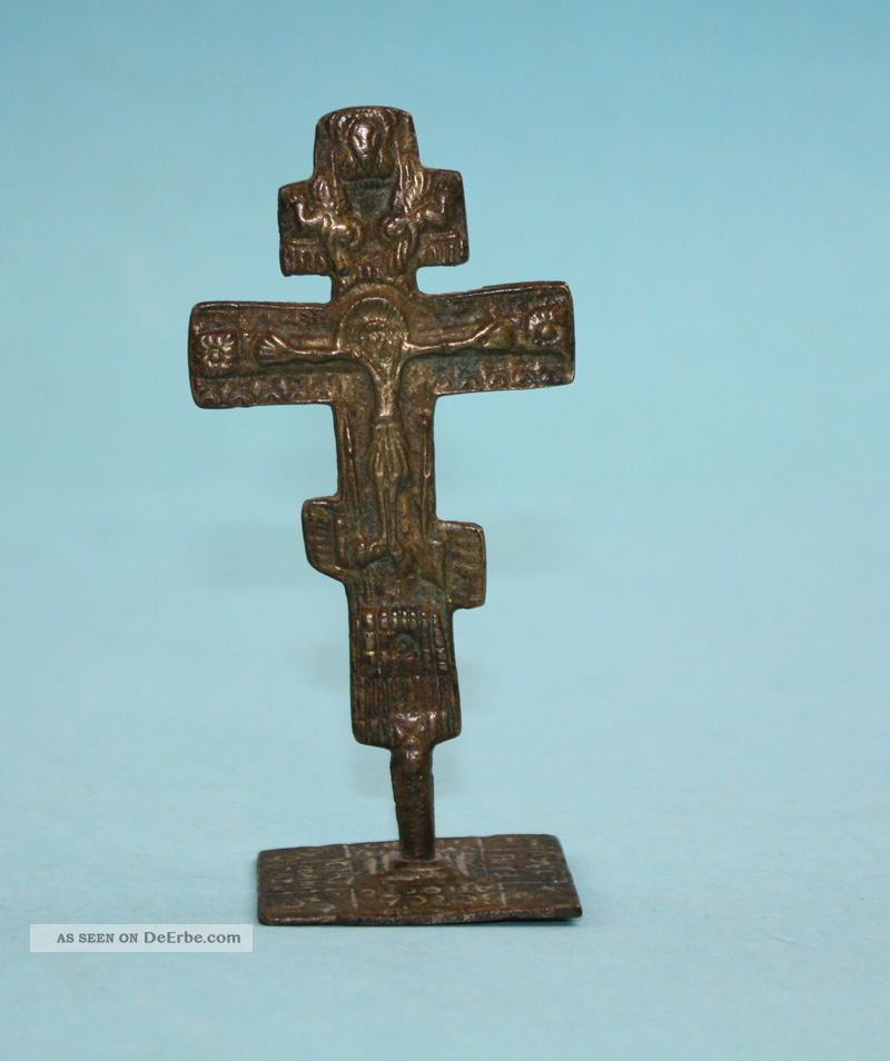 Frühes Bronzekreuz Orthodox/byzanz? Mit Textzeichen Vor 1800 Skulpturen & Kruzifixe Bild