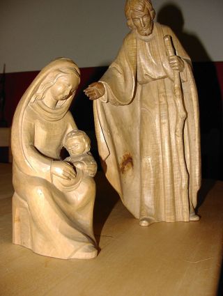 Holz Skulptur Heilige Familie Maria Josef Jesus Christus Geschnitzt Bildhauer Bild
