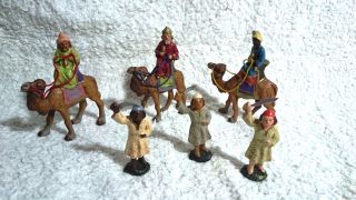 Alte Krippenfiguren Erzgebirge Marolin 3 Könige Auf Kamel 3 Treibern Figuren Bild