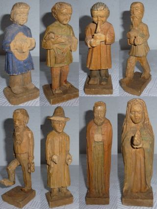 8 Uralte Geschnitzte Religiöse Holzfiguren,  - Volkskunst,  Krippe - Figuren? Bild