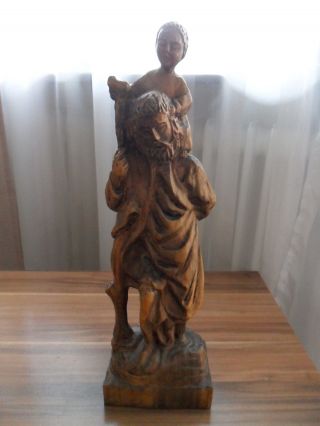 Alte Geschnitzte Heiligenfigur Holzfigur Christopherus Heiliger Holz Bild