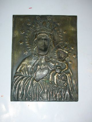 Antike Maria - Jesu Ikone Aus Messing Um 1800 Bild
