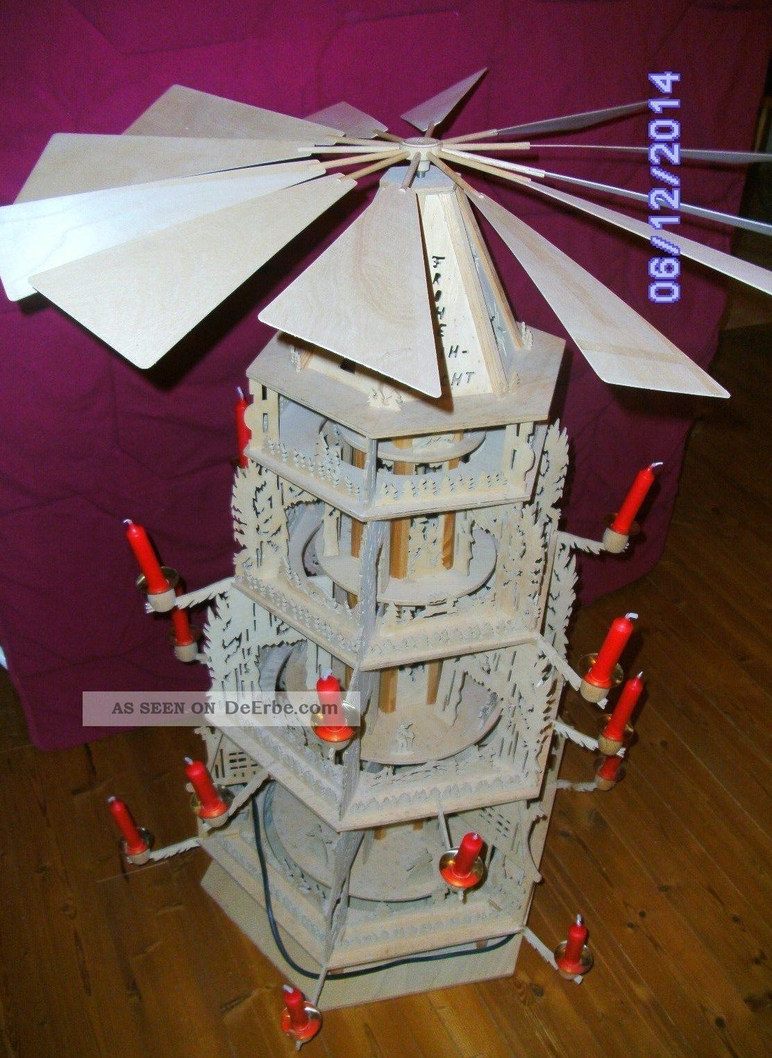 Weihnachtspyramide 1 M.  Hoch U.  80 Cm Im Durchmesser Mit Motor U.  18 Kerzen Volkskunst Bild