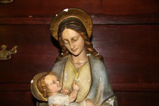 Große Maria Skulptur Mit Jesusfigur Mit Baby Gips Figur 63 Cm Hoch Antik Top Bild