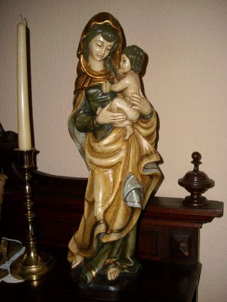 Gr.  Holzfigur - Heiligenfigur - Madonna Mit Kind - Südtirol? - Coloriert - Geschnitzt - Deko - Bild