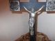 Antique German Standing Cross Crucifix Jesus Christ Silvered Spelter Circa 1900 Skulpturen & Kruzifixe Bild 1