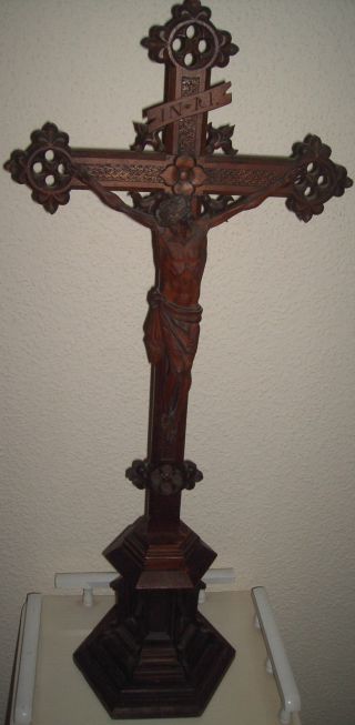 Antikes Standkreuz Altarkreuz Holzkreuz Mit Holzkorpus Höhe 78cm Bild