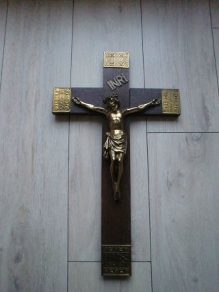☼☼starnberger Kunstverlag Gr.  Holzkreuz Kruzifix M.  Jesus Aus Messing Nachlass☼☼ Bild