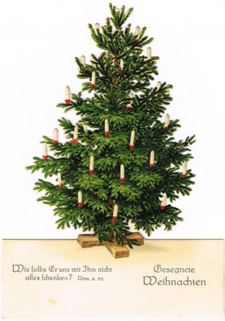 Sehr Alter Kleiner Aufsteller Pappe Weihnachtsbaum Gesegnete Weihnachten H:13 Cm Bild