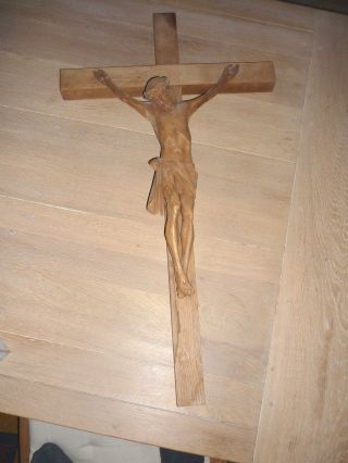 Altes Kruzifix Jesus Christus Am Kreuz Eichenholz - Geschnitzt 80 X 45cm Bild