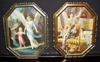 2 Alte Antike Schutzengelbilder Heiligenbilder Engel Kinder Siehe Bitte Fotos Bild