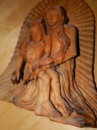 Pieta Uralt Antik Jesus Heilige Madonna Maria Hl.  Heiligenfigur Holz Geschnitzt Bild