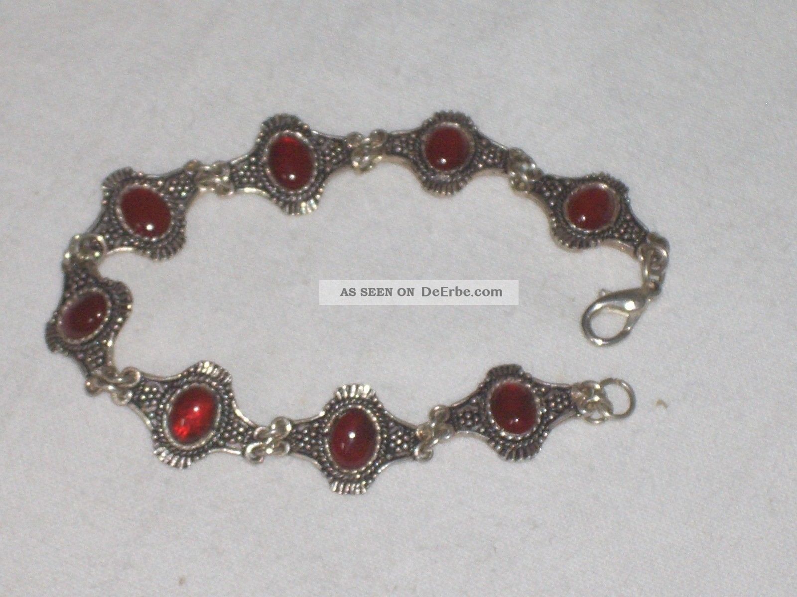 Trachtenarmband 50er Jahre,  Silber,  Rote Steine,  8 Glieder Volkskunst Bild