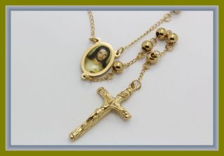 Top Rosenkranz Rosario Halskette 18k Gold Hochglanzpoliert Herren Damen Kette Mm Bild