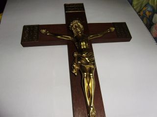 Altes Holzkreuz Inri Jesus Christus Holz & Messing Von 1955 Bild