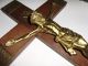 Altes Holzkreuz Inri Jesus Christus Holz & Messing Von 1955 Skulpturen & Kruzifixe Bild 3