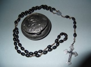 Alter Rosenkranz Mit Metalldose Kreuzkette Gebetskette Dose Behälter Bild