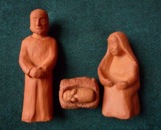 Ddr Krippenfiguren Aus Ton Heilige Familie Joseph,  Maria,  Jesuskind & Krippe Bild