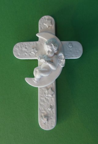 Kinderkreuz Engel Im Mond Ca.  13 X 8 Cm Nr.  18 - 0 Baby Taufe Bild