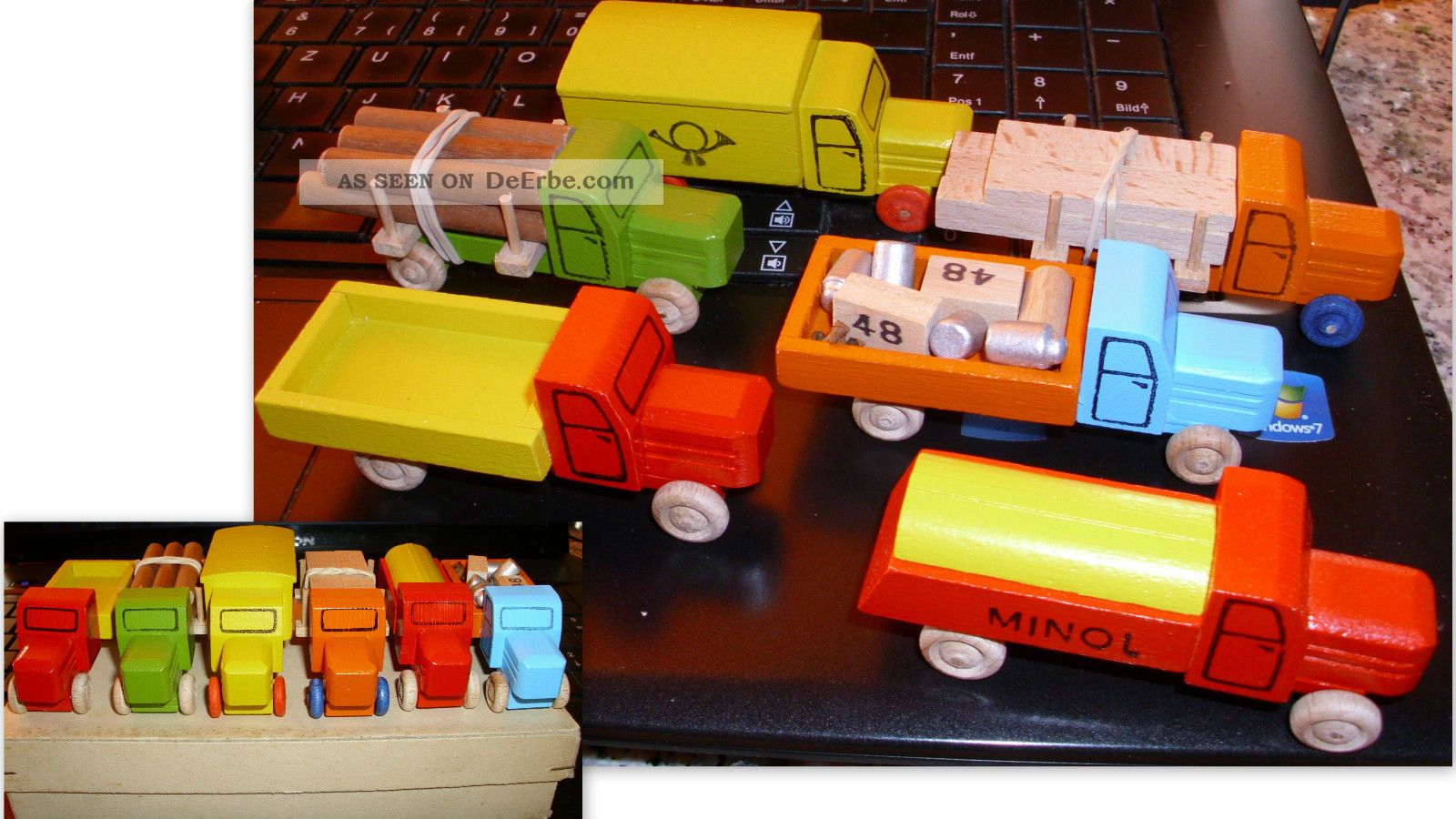 6 Lkw Erzgebirge Holz Alt Dregeno In Händlerpackung Ovp 7,  5 Cm L.  Unbespielt Objekte nach 1945 Bild