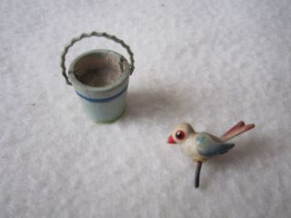 Rarität 2 Miniatur Figuren Henkeleimer Vogel Ersatzteile Für Bastler Erzgebirge Bild