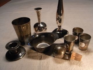 Ausnachlaß: 9 Tlg.  Silbersammlung Vasen Pinnchen Kerzenleuchter 800 - 925er Gep. Bild