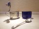 Biedermeier Silber - Löwe - England - M Löffel - - Blauer Glaseinsatz - Mehrfach Gepunzt Objekte vor 1945 Bild 2