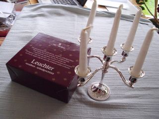 Wmf Kerzenständer 5armig Mit Kerzen Im Orginal Karton Kandelaber Versilbert Bild