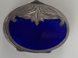 Silber 925 Ovale Pillendose Mit Schanier,  Blau Emailliert Bild