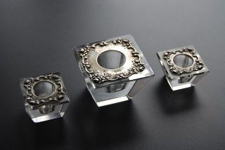 3 Kerzenhalter,  Kristall Mit Silberapplikation,  Silber 800 Bild
