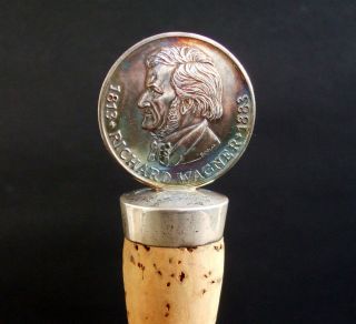 835 Silber Zierkorken/flaschenverschluss / Richard Wagner Medaille 999,  9 Silber Bild