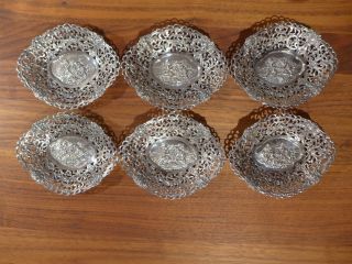6 Ovale Schalen Schale / Brotkorb / Korb Durchbrochen Mit Putten Aus 800 Silber Bild