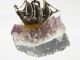 Schönes Silbernes Segelschiff Auf Einer Amethystdruse 925 Sterlingsilber Objekte vor 1945 Bild 3
