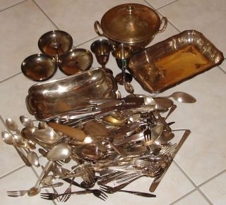 Silber Silberschrott Versilbert Konvolut 7,  8 Kilo Besteckteile Schalen Bild