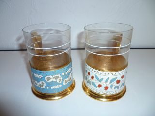 2 Russische Teeglashalter Glashalter Mit Email,  2 Alte GlÄser Bild