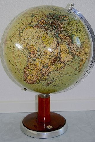 Erd Globus Antik 1941 O.  ä.  Sehr Gutes Welt Columbus Holzfuss Oestergaard Bild