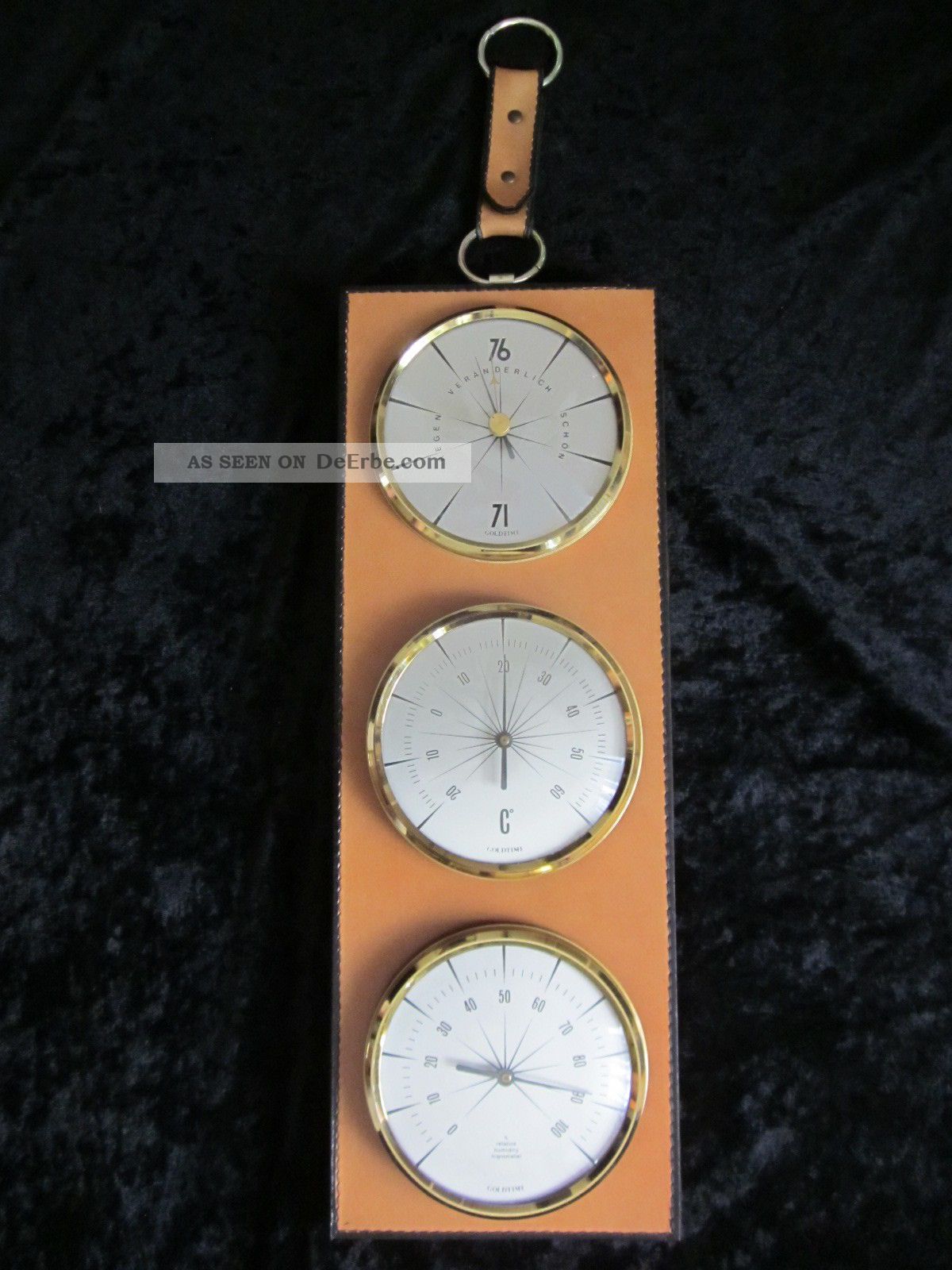 Goldtime Wetterstation Barometer Hygrometer Messing/holz/leder Neuw.  Reduziert Wettergeräte Bild