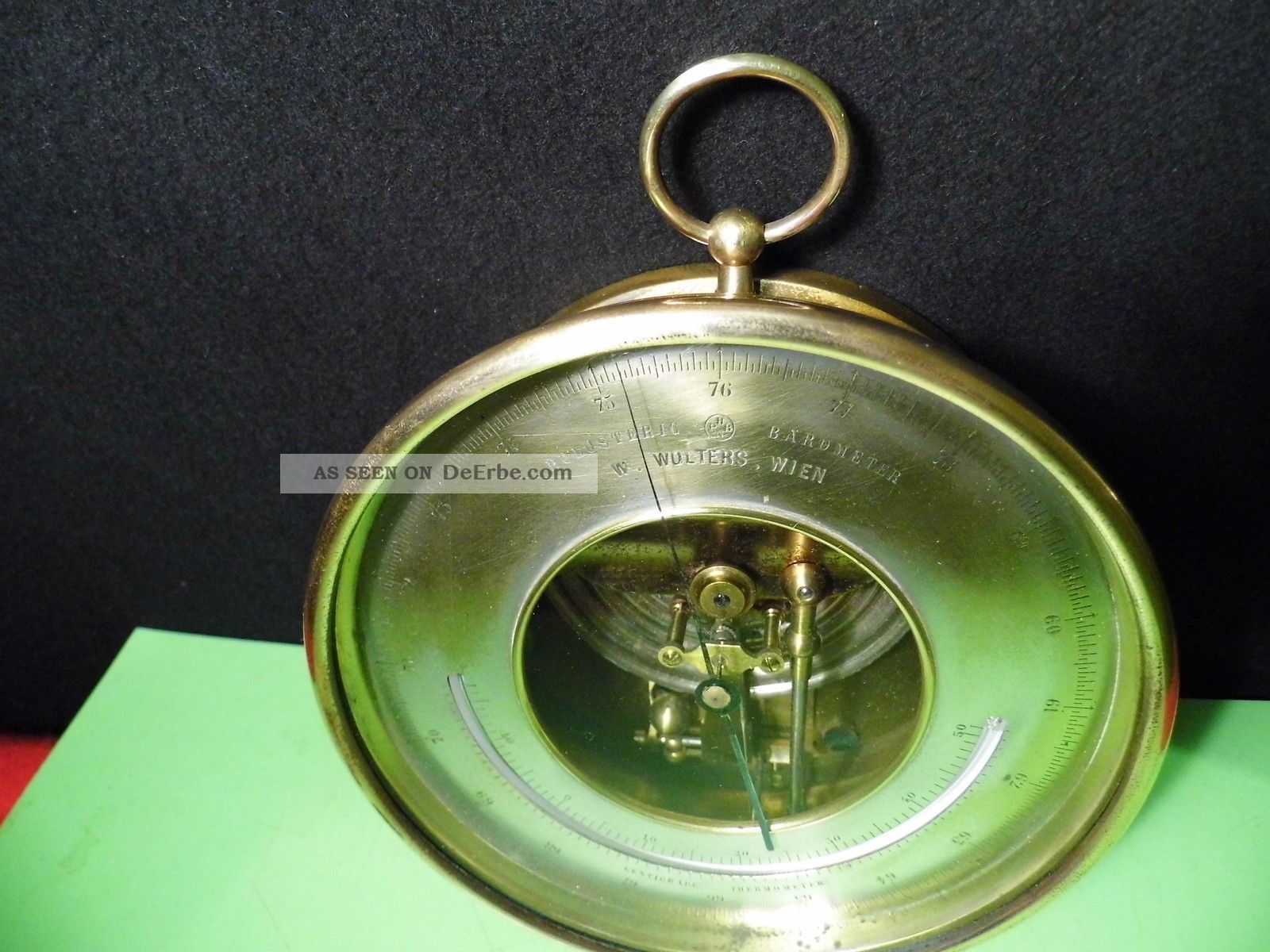 Altes Rundes Barometer Mit Thermometer,  Gehäuse Messing,  Ca 1900,  Phbn - Naudet Wettergeräte Bild