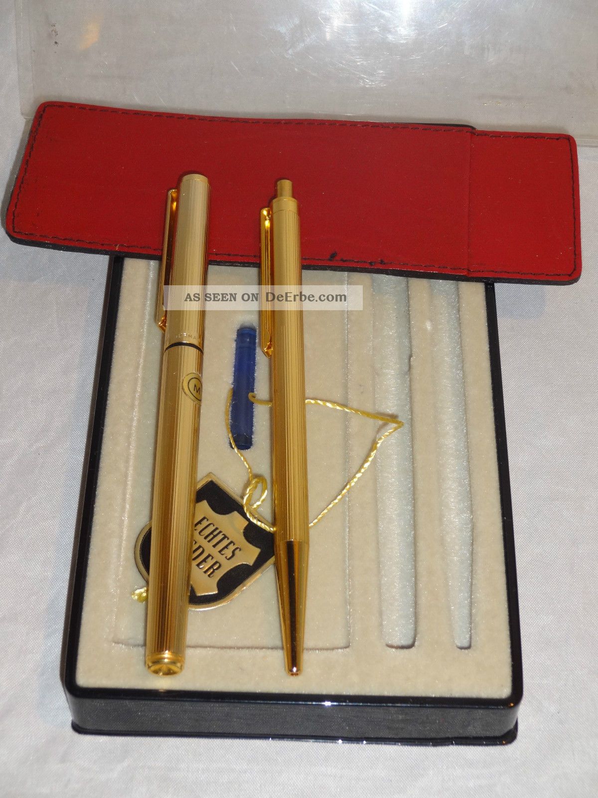 Schreibset Gold Füller Corps Diplomatique Germany Cd Kugelschreiber Leder Etui Antike Bürotechnik Bild