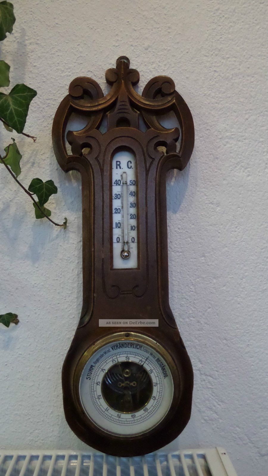 Altes Barometer - Mit Thermometer - Holzrahmen Wettergeräte Bild