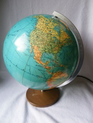 Großer Alter Jro Wechselbild Globus Erdkugel Globe Mit Holz - Fuss Beleuchtet 30cm Bild