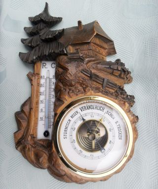 Alte,  Sehr Hochwertige Wetterstation Um 1920/30 Mit Schwarzwald - Motiv Barometer Bild