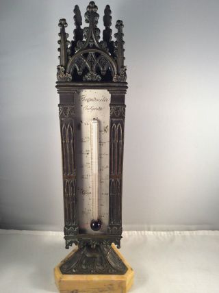 Antikes Thermometer,  Paris 1838,  Bronze,  Gotisches Design.  Selten Bild