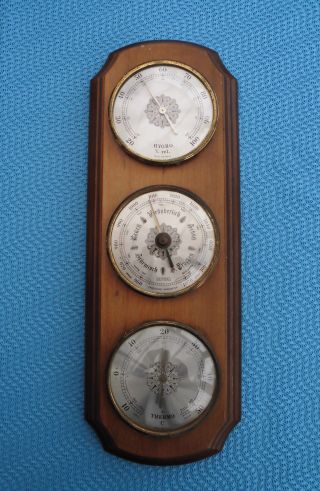 Huger Wetterstation,  Hygrometer,  Barometer,  Thermometer Auf Holz,  West Germany Bild