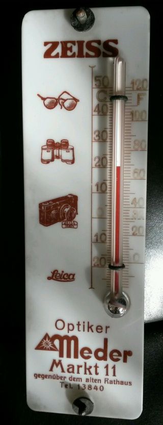 Zeiss - Leica - Optiker Meder - Türschild - Thermometer - Altes Glasschild Bild