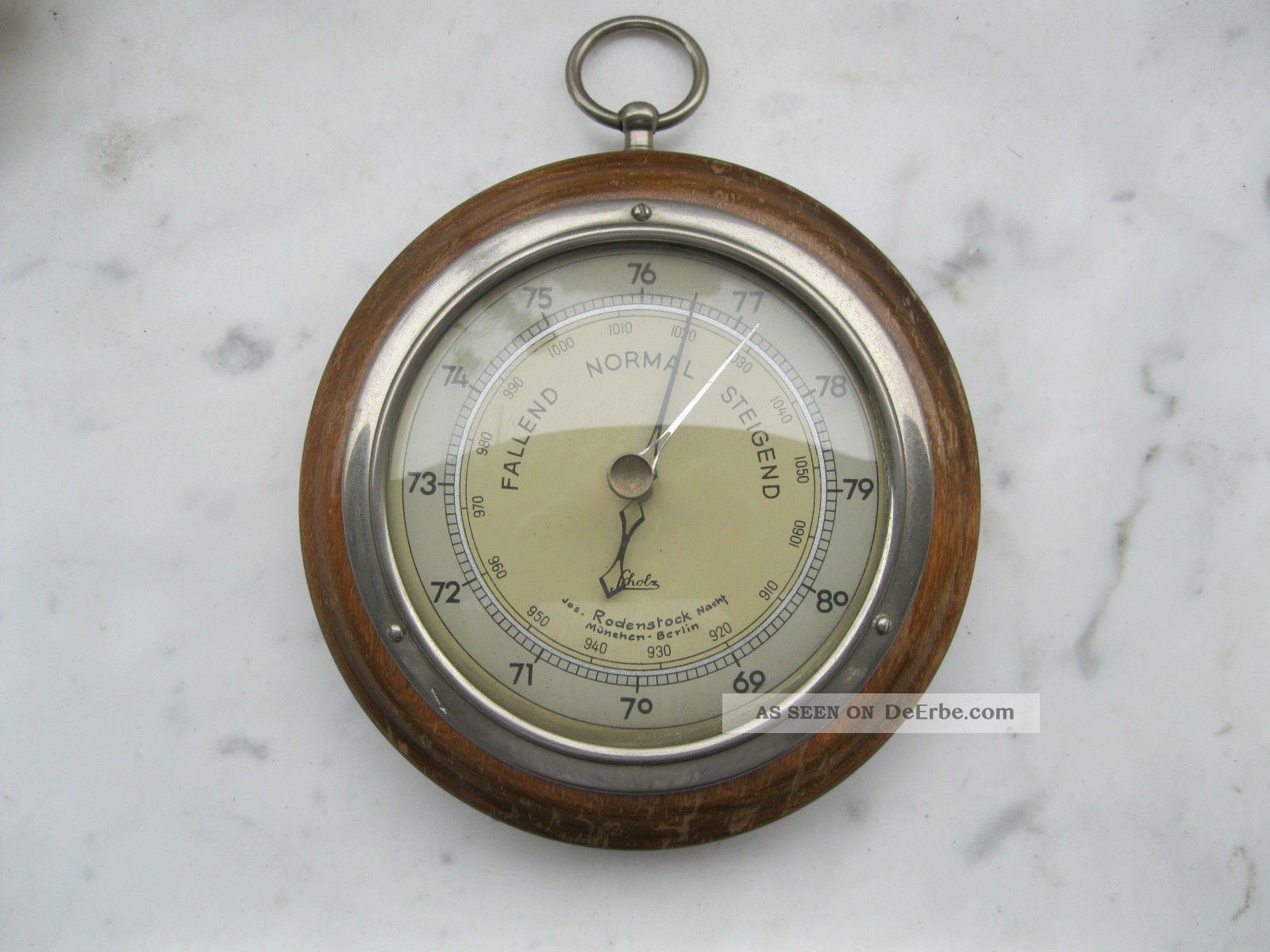 Jos.  Rodenstock München - Berlin Um 1910 Altes Barometer Rund Holzsockel Ø 17,  5 Cm Wettergeräte Bild