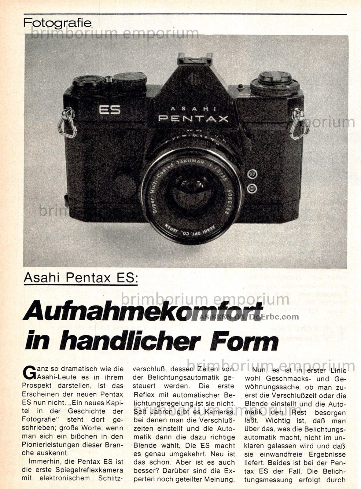 Asahi Pentax Es Spiegelreflexkamera - Test Von 1973 Photographica Bild